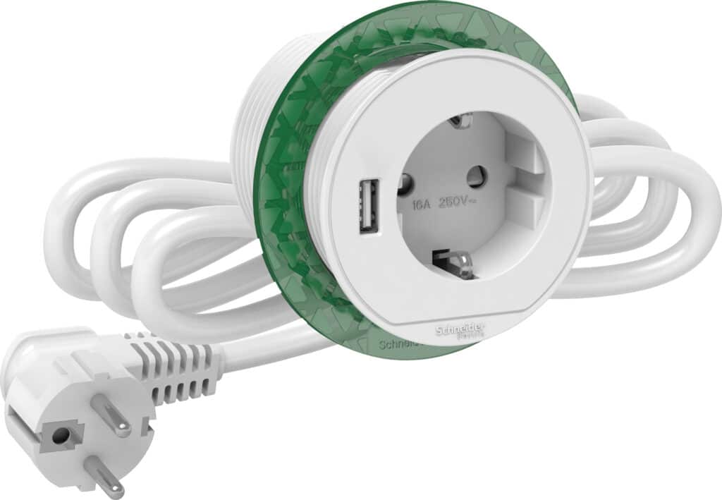 BORD STIKKONTAKT ENKELT M/USB A HVID