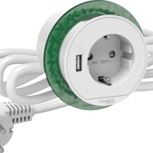 BORD STIKKONTAKT ENKELT M/USB A HVID
