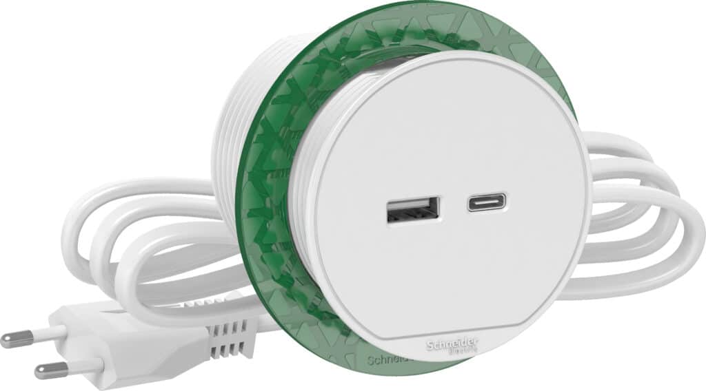 BORD STIKKONTAKT ENKELT M/USB HVID