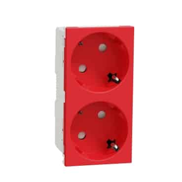 2XSCHUKO SOCKET 2P+E SCREWLESS RED