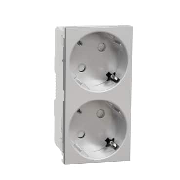 2XSCHUKO SOCKET 2P+E SCREWLESS ALU