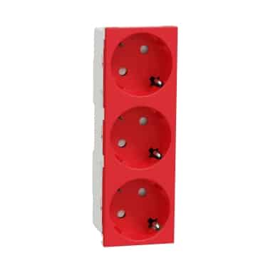 3XSCHUKO SOCKET 2P+E SCREWLESS RED