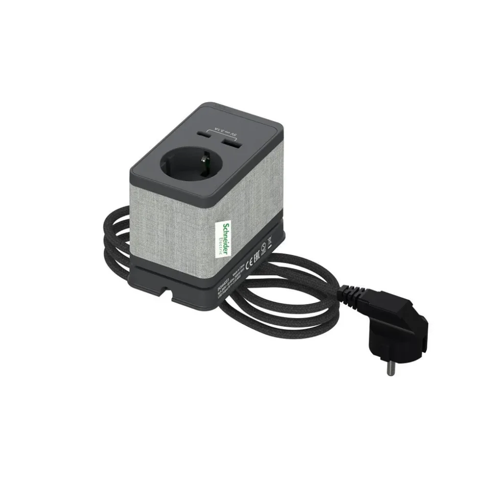 BORD STIKK. ENKELT M/USB A/C KOKSGRÅ