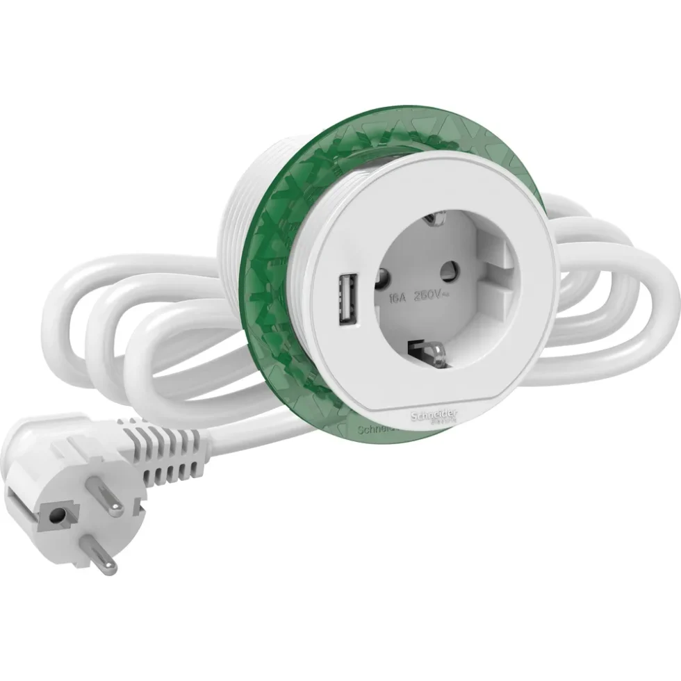 BORD STIKKONTAKT ENKELT M/USB A HVID