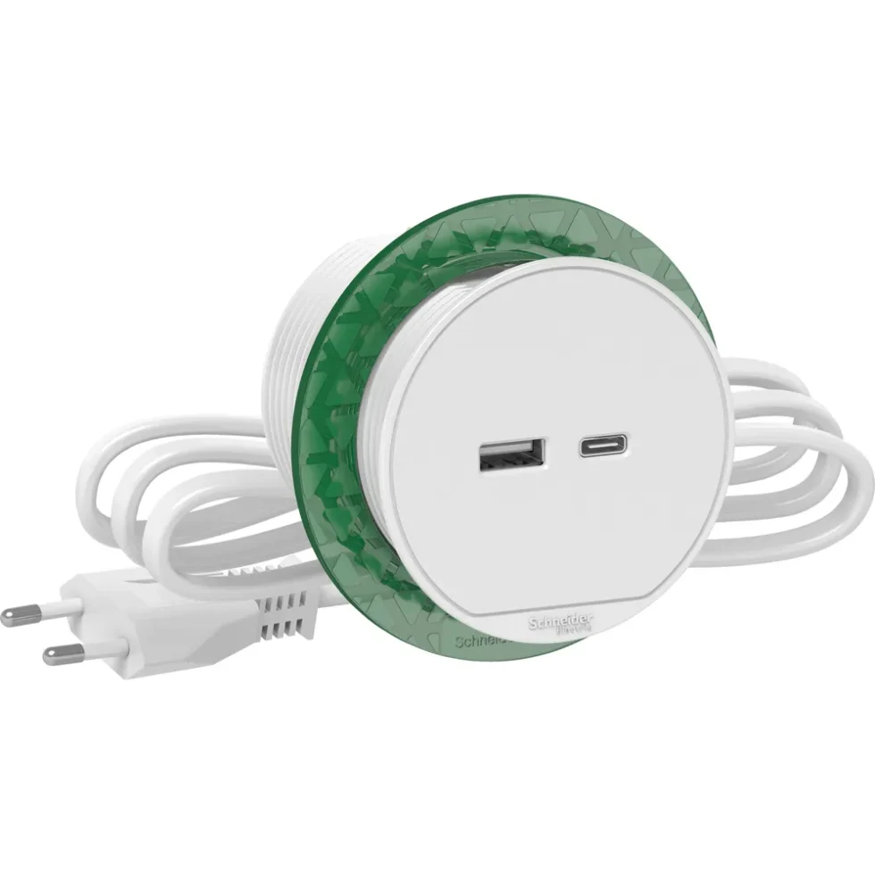 BORD STIKKONTAKT ENKELT M/USB HVID