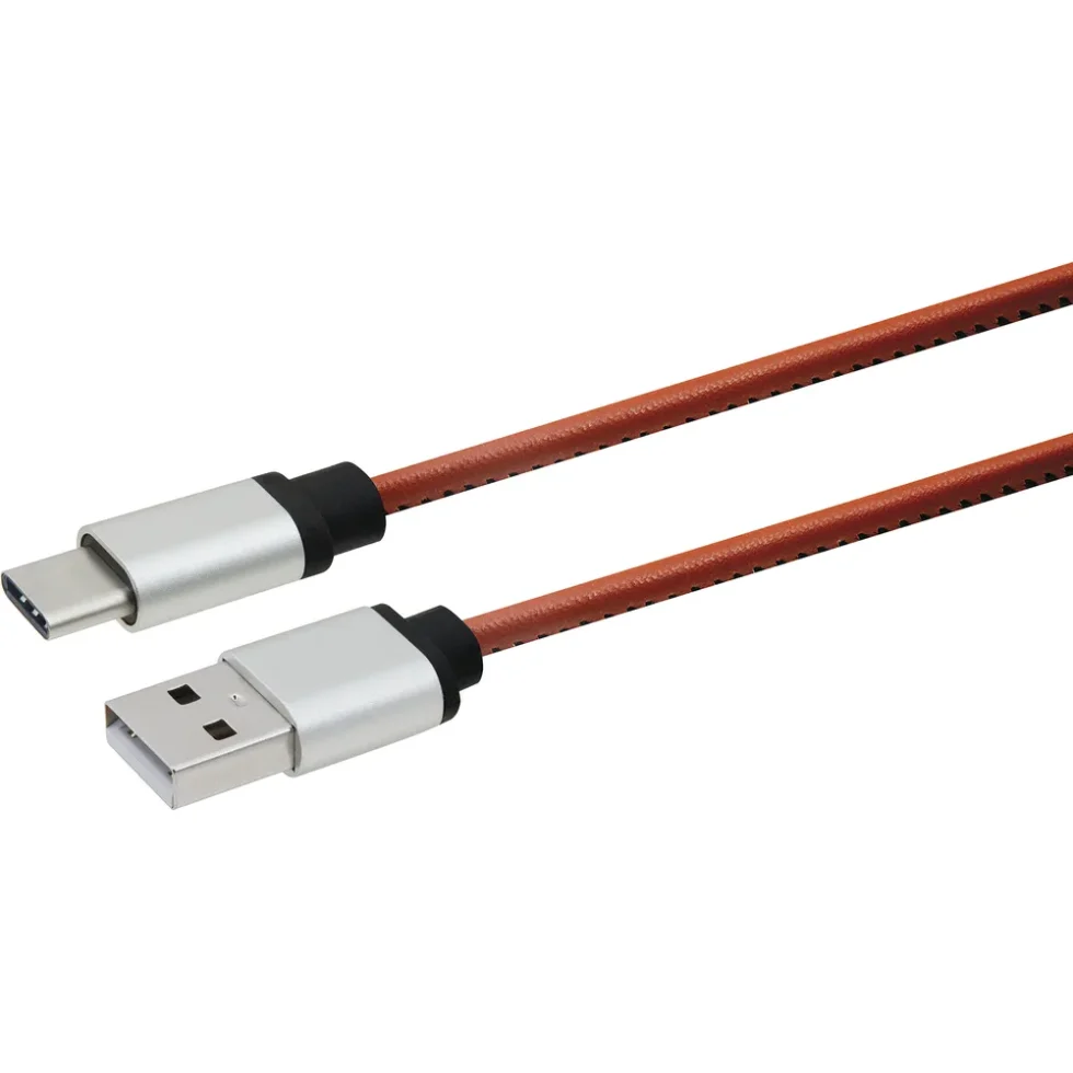 USB-A - USB-C KABEL, PU-LÆDER, 1M, BRUN
